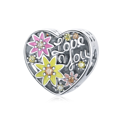S925 Sterling Silver Heart Blooming Flowers Beads DIY Bracelet Necklace Accessories
