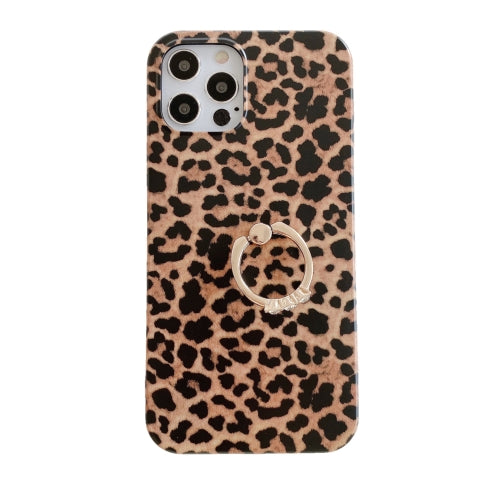Leopard Texture with Ring Metal Rhinestone Bracket Mobile Phone Protective Case For iPhone 11 Pro(Brown)