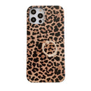 Leopard Texture with Ring Metal Rhinestone Bracket Mobile Phone Protective Case For iPhone 12 mini(Brown)