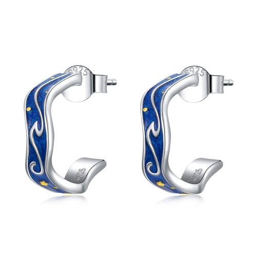 S925 Sterling Silver Star Texture Women Earrings