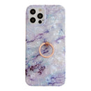 Shell Texture Marble with Ring Metal Rhinestone Bracket Mobile Phone Protective Case For iPhone 12 mini(Purple)