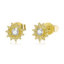 S925 Sterling Silver Gold Sun Flower Women Earrings