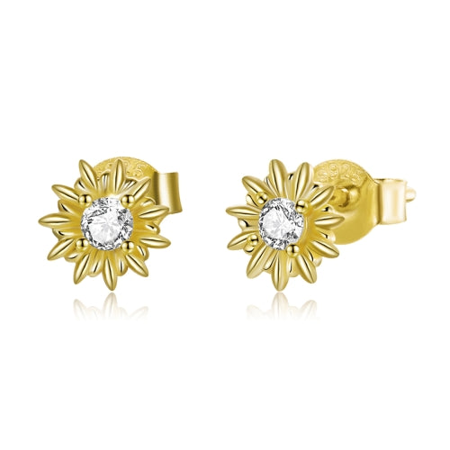 S925 Sterling Silver Gold Sun Flower Women Earrings