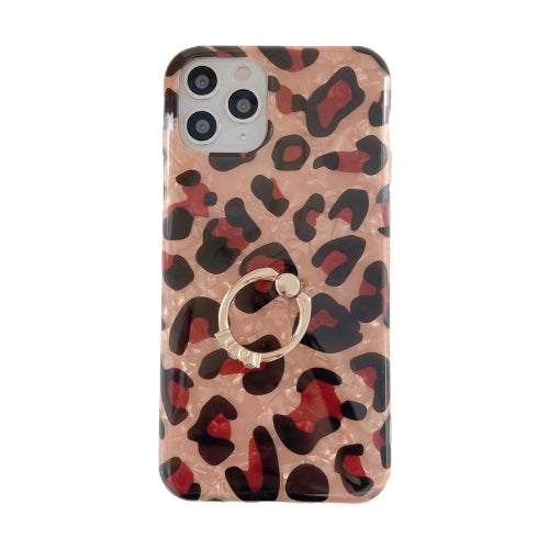 Glossy Leopard Pattern Shockproof TPU Case with Diamond Ring Holder For iPhone 11 Pro(Brown)