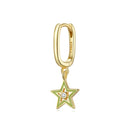 S925 Sterling Silver Five-pointed Star Hollow Drop Oil Women Earrings(Green)