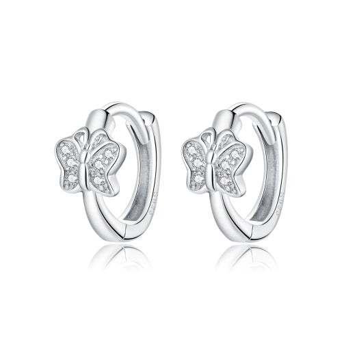 S925 Sterling Silver Silver Bright Butterfly Ear Buckle Women Earrings