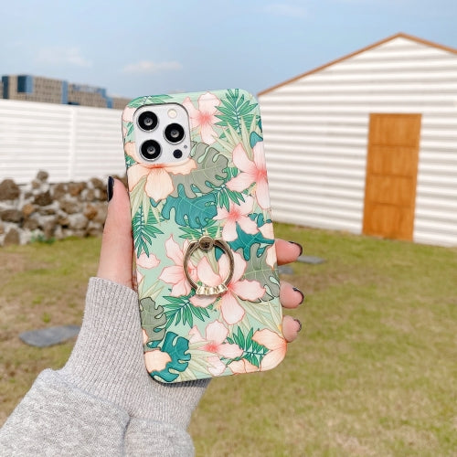 Retro Flower Pattern Shockproof Case with Ring Holder For iPhone 11(White)
