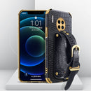 For Huawei Mate 30 Electroplated TPU Crocodile Pattern Leather Case with Wrist Strap(Black)