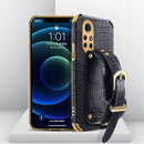 For Huawei Nova 8 Pro Electroplated TPU Crocodile Pattern Leather Case with Wrist Strap(Black)