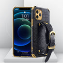 Electroplated TPU Crocodile Pattern Leather Case with Wrist Strap For iPhone 11 Pro Max(Black)