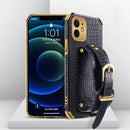 Electroplated TPU Crocodile Pattern Leather Case with Wrist Strap For iPhone 12(Black)