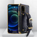 Electroplated TPU Crocodile Pattern Leather Case with Wrist Strap For Samsung Galaxy S20 Ultra(Black)