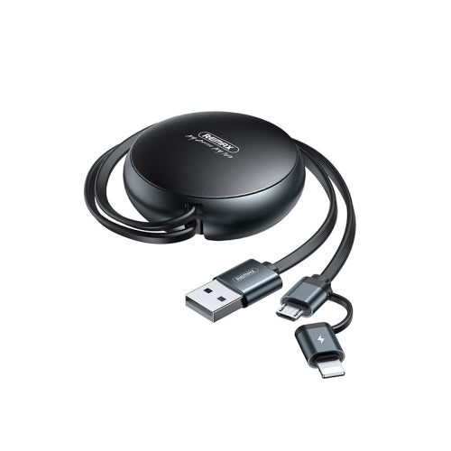 Remax RC-182i 2A 2 In 1 8 Pin + Micro USB Creation Series Telescopic Charging Data Cable, Length: 90cm 8 Pin(Black)