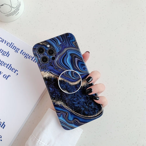 Glossy Marble Texture Protective Case with Holder For iPhone 11(Dark Purple)