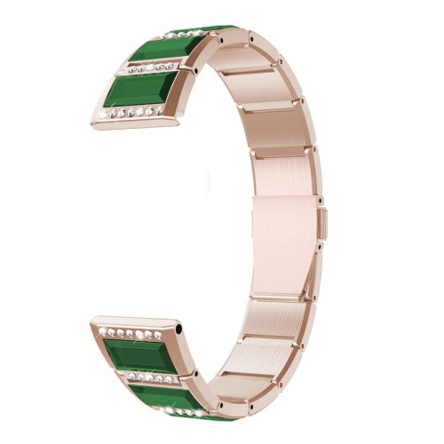 For Samsung Galaxy Watch 3 41mm Stainless Steel Diamond Encrusted Replacement Watchbands(Gold+Green)