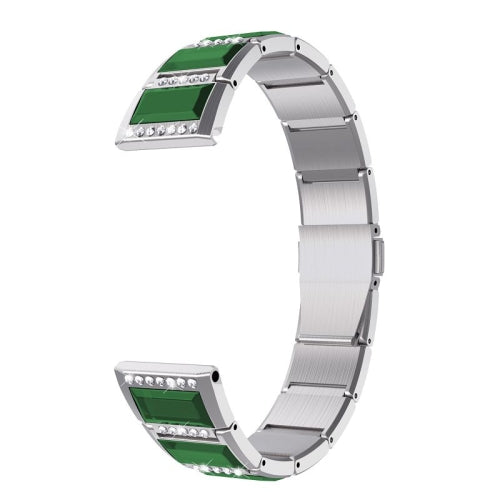 For Samsung Galaxy Watch Active2 44mm / Watch Active2 40mm / Watch Active Stainless Steel Diamond Encrusted Replacement Watchbands(Silver+Green)