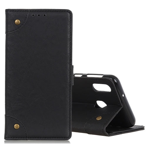 For Galaxy M10s Copper Buckle Retro Crazy Horse Texture Horizontal Flip Leather Case with Holder & Card Slots & Wallet(Black)