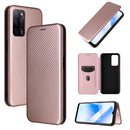 For OPPO A55 5G Carbon Fiber Texture Magnetic Horizontal Flip TPU + PC + PU Leather Case with Card Slot(Pink)