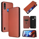 For Motorola Moto E7 Power Carbon Fiber Texture Magnetic Horizontal Flip TPU + PC + PU Leather Case with Card Slot(Brown)