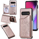 For Samsung Galaxy S10 5G Flower Embossing Pattern Shockproof Protective Case with Holder & Card Slots & Photo Frame(Rose Gold)