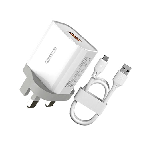 WK WP-U57 Max 18W Maxspeed QC3.0 Fast Charger + USB to 8 Pin Data Cable, Plug Type:UK Plug