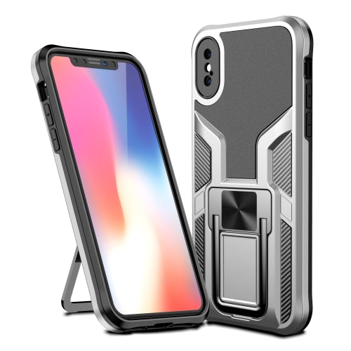 Armor 2 in 1 PC + TPU Magnetic Shockproof Case with Foldable Holder For iPhone X / XS(Silver)