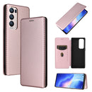 For OPPO Reno5 Pro+ Carbon Fiber Texture Magnetic Horizontal Flip TPU + PC + PU Leather Case with Card Slot(Pink)