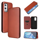 For OnePlus 9 Pro Carbon Fiber Texture Magnetic Horizontal Flip TPU + PC + PU Leather Case with Card Slot(Brown)