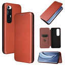 For Xiaomi Mi 10S Carbon Fiber Texture Magnetic Horizontal Flip TPU + PC + PU Leather Case with Card Slot(Brown)