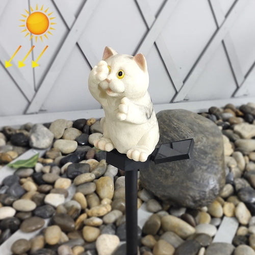 Solar Powered Resin Cat Shape Landscape Light Outdoor LED Garden Lawn Light(Grey-B)
