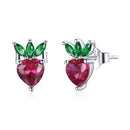 S925 Sterling Silver Cute Little Strawberry Women Earrings