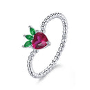 S925 Sterling Silver Cute Little Strawberry Women Ring, Size:6