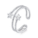 S925 Sterling Silver Simple Double Stars Line Women Open Ring