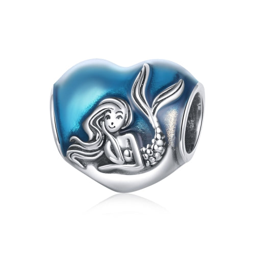 S925 Sterling Silver Mermaid Heart-shaped Beads DIY Bracelet Necklace Accessories
