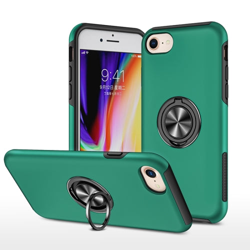 PC + TPU Shockproof Magnetic Protective Case with Invisible Ring Holder For iPhone SE 2020 / 8 / 7(Dark Green)