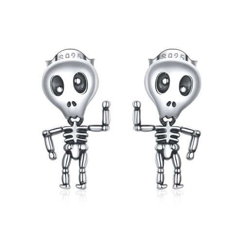 S925 Sterling Silver Cool Skeleton Man Ear Studs Women Earrings