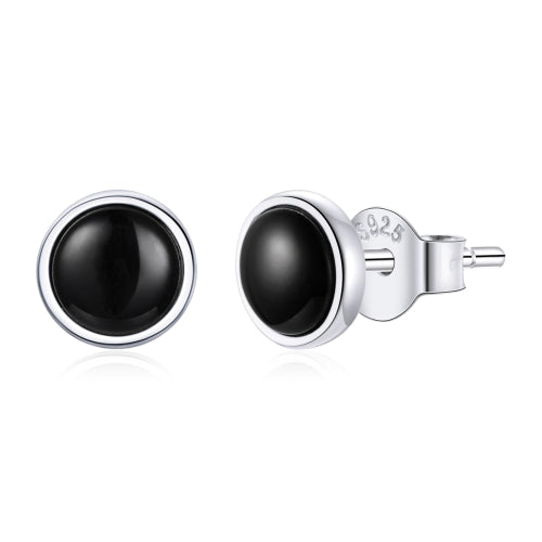 S925 Sterling Silver Simple Round Black Zircon Ear Studs Women Earrings