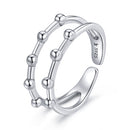 S925 Sterling Silver Simple Beads Lines Women Open Ring