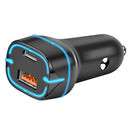 QC USB + USB-C / Type-C Dual Ports Fast Charging Car Charger with Luminous Aperture(Black)