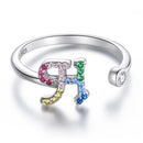 S925 Sterling Silver 26 English Letters Colorful Zircon Women Open Ring, Style:H