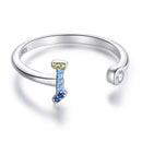 S925 Sterling Silver 26 English Letters Colorful Zircon Women Open Ring, Style:I