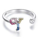 S925 Sterling Silver 26 English Letters Colorful Zircon Women Open Ring, Style:Y