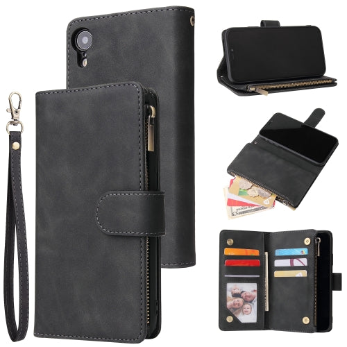 For iPhone XR Multifunctional Retro Frosted Horizontal Flip Leather Case with Card Slot & Holder & Zipper Wallet & Photo Frame & Lanyard(Black)