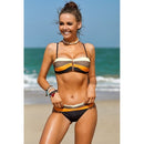 Women Sexy Color Matching Swimsuit Beach Party Bikini, Size:M(Light Brown+Light Grey)