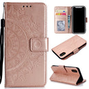 Totem Flower Embossed Horizontal Flip TPU + PU Leather Case with Holder & Card Slots & Wallet For iPhone XS / X(Rose Gold)
