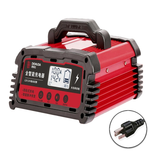 DEMUDA DC100 10A 12V / 24V Car Battery Charger Intelligent Pulse Repair Type Lead-acid Battery, Plug Type:US Plug(Red)