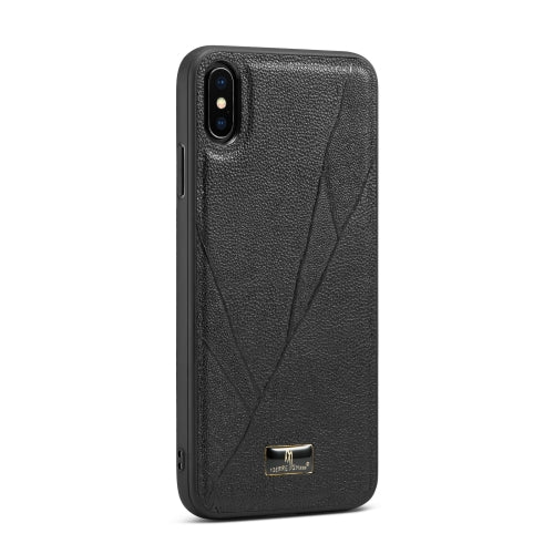 Fierre Shann Leather Texture Phone Back Cover Case For iPhone XS Max(Ox Tendon Black)