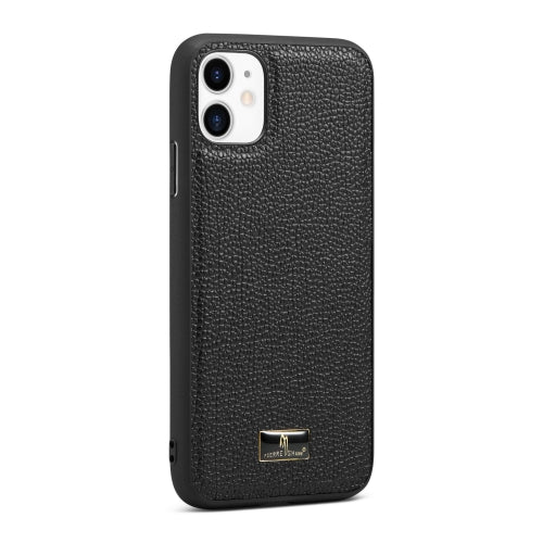 Fierre Shann Leather Texture Phone Back Cover Case For iPhone 11 Pro(Lychee Black)