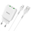 hoco N6 Charmer Dual Ports QC 3.0 USB Fast Charging Charger with USB to Mirco USB Data Cable, EU Plug(White)