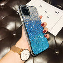 For iPhone 11 Pro PC + Crystal Diamond Tri-Color Gradient Protective Case(Gradient Blue)